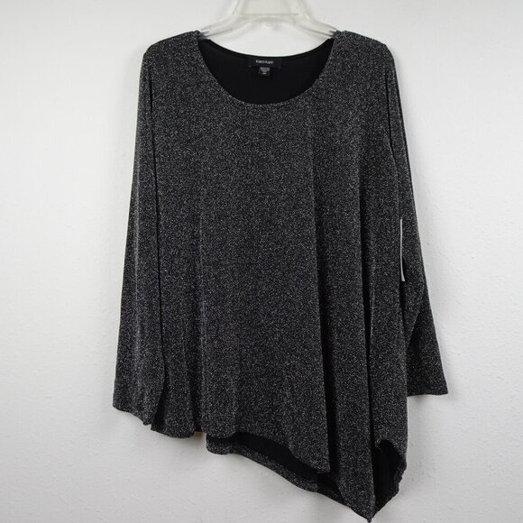 Karen Kane Sparkle Top Women's Plus Size 2X Black Silver Asymmetric Made in USA - Picture 1 of 8